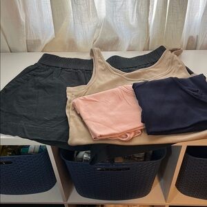 A New Day Black Pull-On Shorts and Three Tanks, Size XL